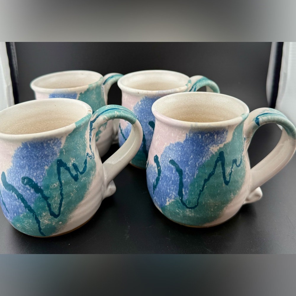 4 Brenner Tolliver signed mugs. Hand thrown. Each unique. 16oz